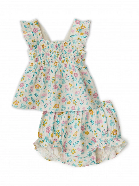 Babybu комплект из 2-х предметов: майка и шорты HIBISCUS 100% органический хлопок цвет бежевый - фото  1