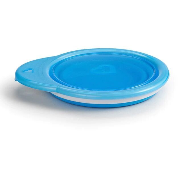 Munchkin дорожная детская тарелочка с крышкой 12+ голубая
