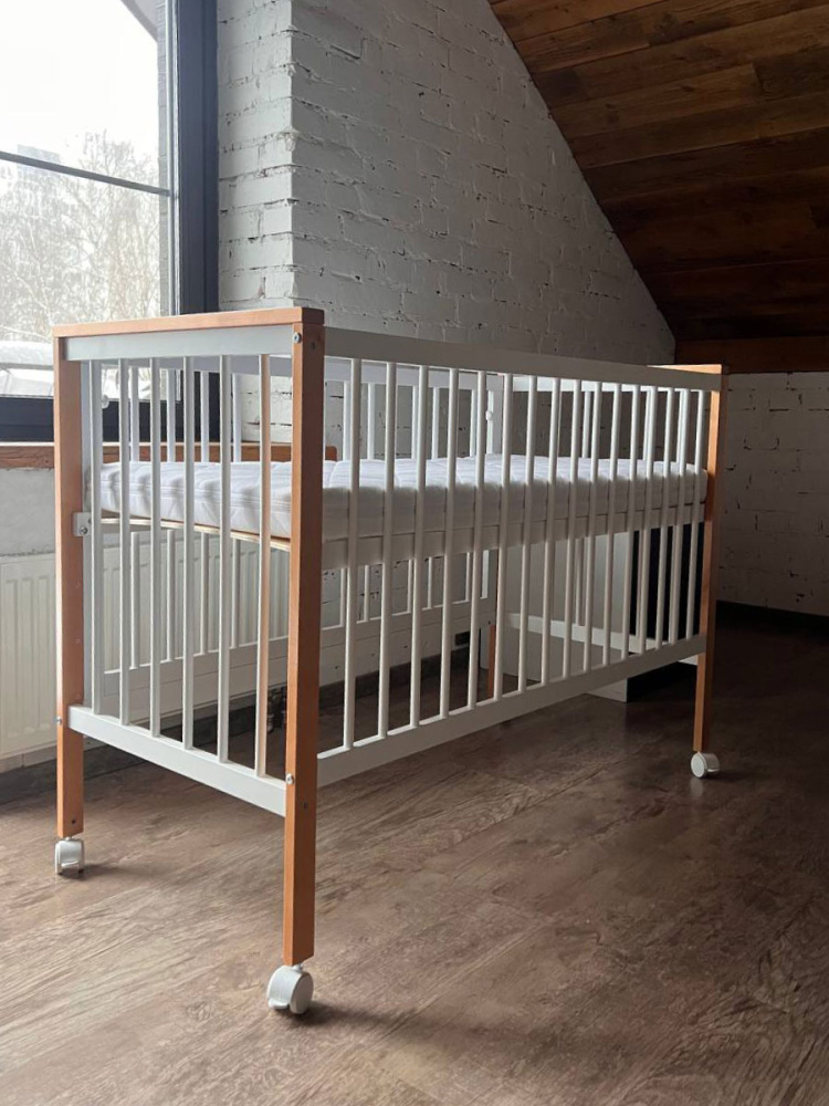 OLANT BABY кровать приставная с матрасом Elvis белый/бук - фото  11