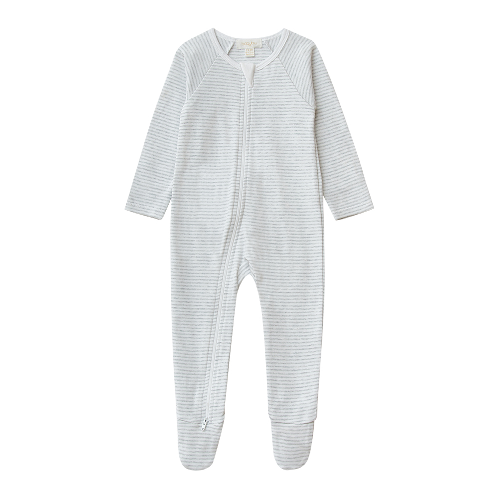 Babybu комбинезон на молнии Pale Grey Melange Stripe 100% органический хлопок  - фото  1