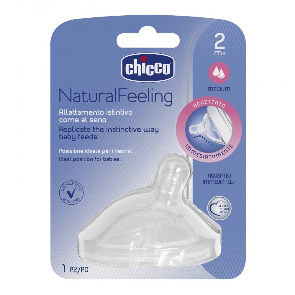 Chicco соска силиконовая Natural Feeling с 2 месяцев средний поток