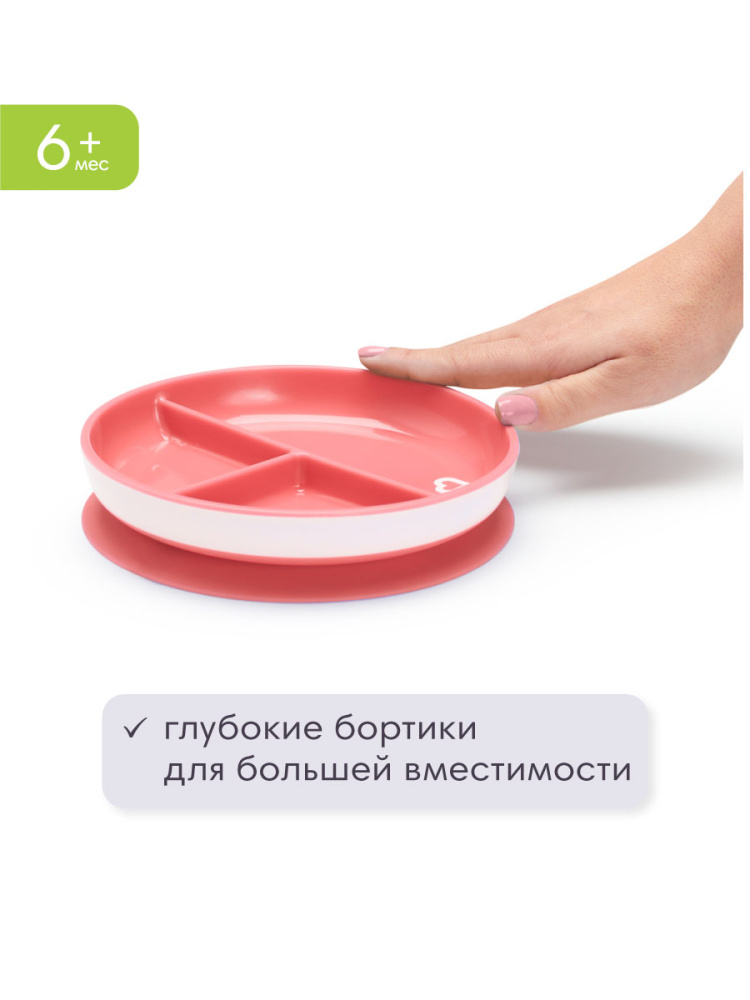 Munchkin тарелка детская на присоске секционная Stay Put™с 6 мес., розовая - фото  5
