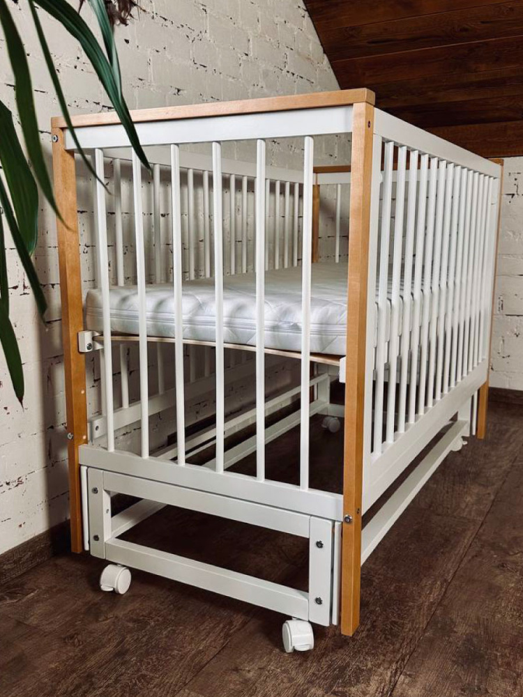 OLANT BABY кровать приставная с маятником и матрасом Elvis белый/бук - фото  13