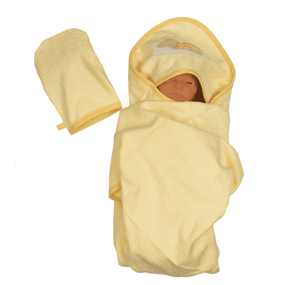 SEVI BABY полотенце с капюшоном после купания нежно-желтое 100 х 100