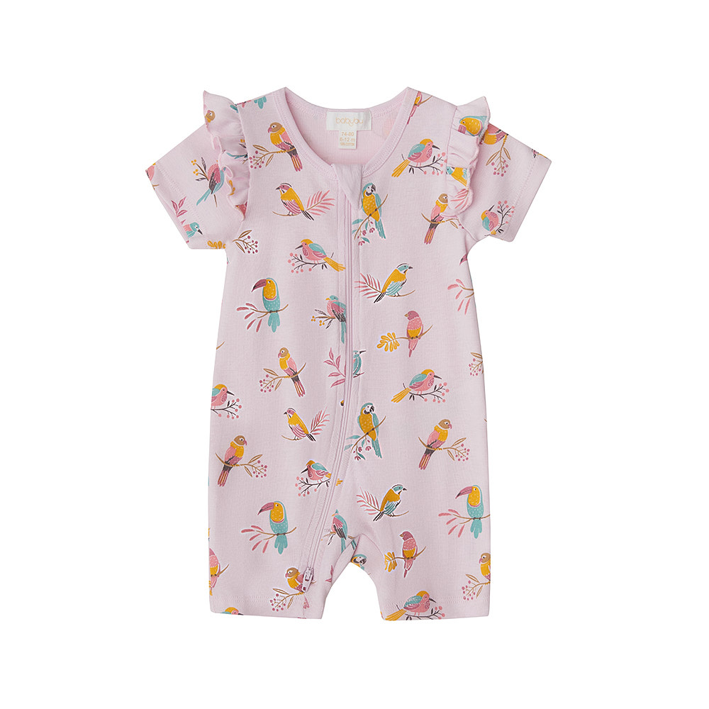 Babybu комбинезон укороченный на молнии PARROT 100% органический хлопок ПИМА цвет розовый - фото  1