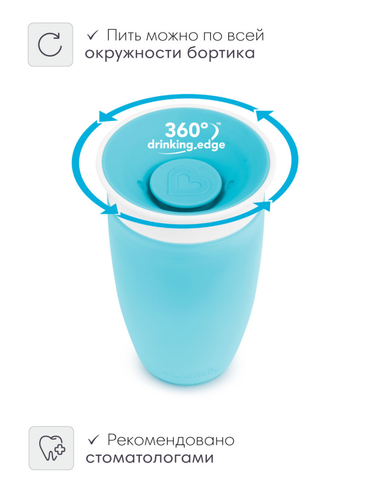 Munchkin поильник непроливайка MIRACLE® 360° с крышкой 296 мл. с 12 мес., голубой - фото  8
