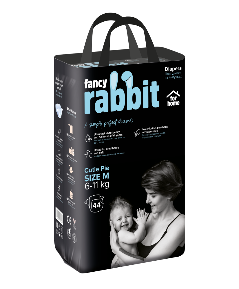 Fancy Rabbit for home подгузники на липучках, 6-11 кг, M, 44 шт.