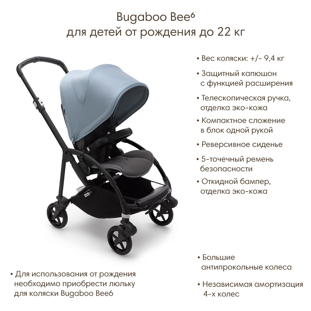 Bugaboo Bee6 коляска прогулочная Black/Grey Melange/Vapor Blue
