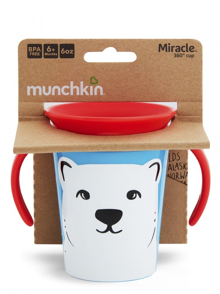 Munchkin поильник-непроливайка MIRACLE® 360° ЭКО с ручками Арктический медведь 177мл. 6+
