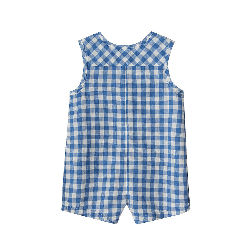 Babybu комбинезон без рукавов ATLANTIC GINGHAM 70% органический хлопок 30% лен цвет синий - фото  2