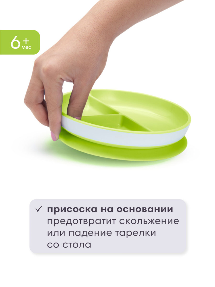 Munchkin тарелка детская на присоске секционная Stay Put™с 6 мес., зеленая - фото  3
