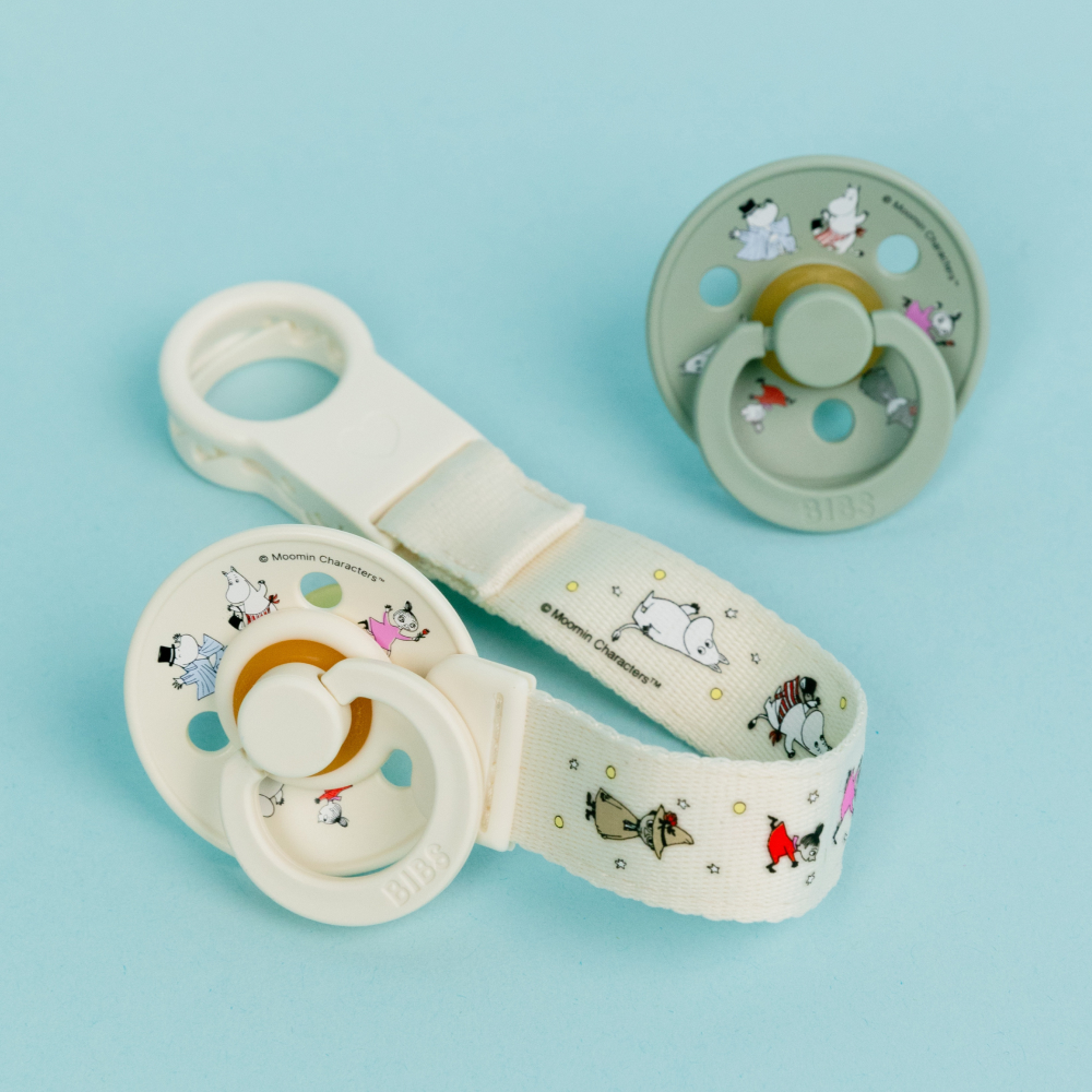 BIBS набор пустышек Moomin 2 штуки с держателем Loop Clip, Ivory/Sage - фото  11