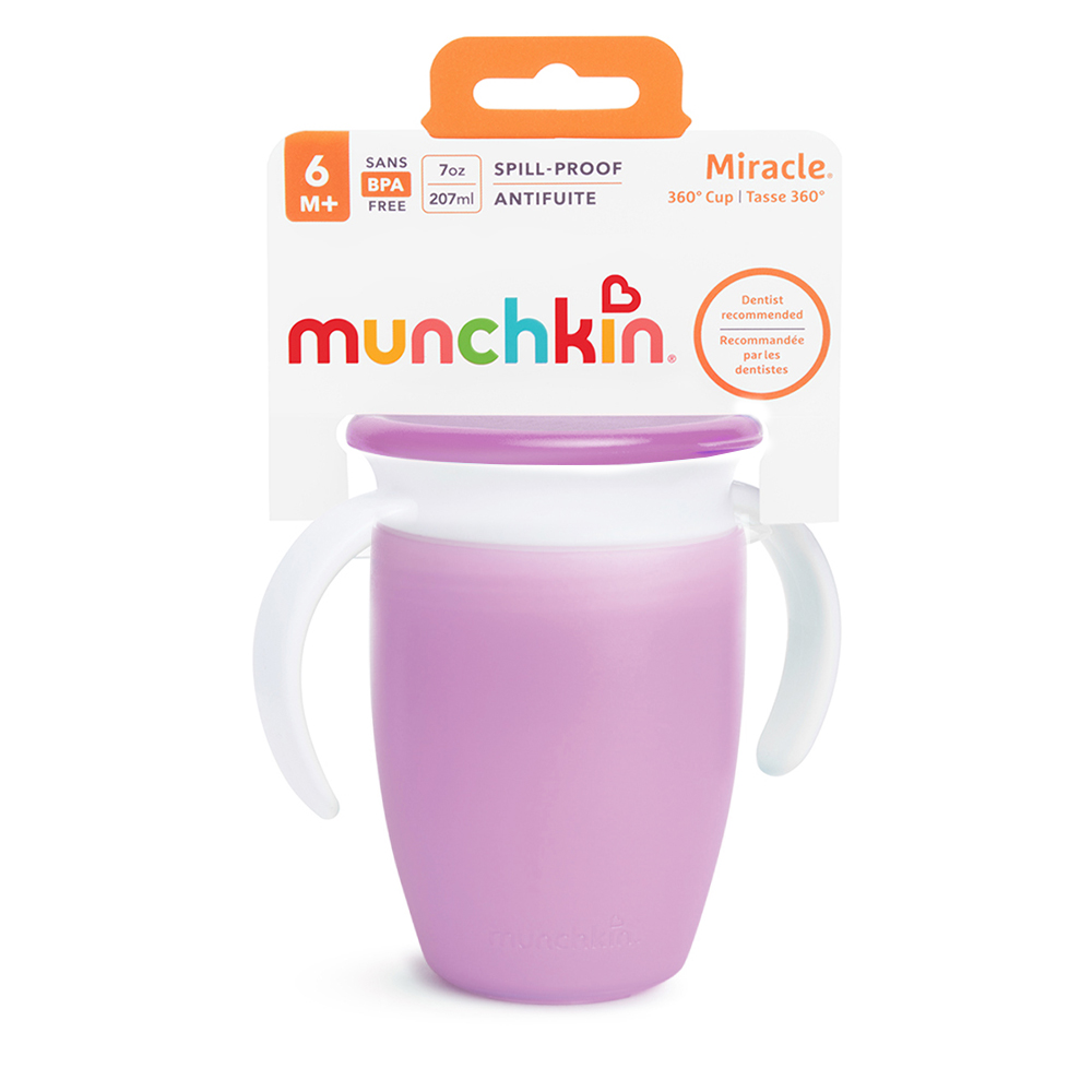 Munchkin поильник непроливайка MIRACLE® 360° с крышкой и ручками  207 мл. с 6 мес., сиреневый - фото  5
