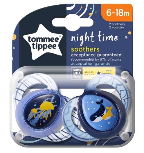Tommee Tippee соска-пустышка силиконовая ночная Night Time, 6-18 мес., 2 шт. - фото  4