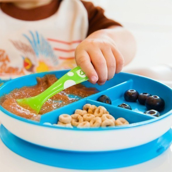 Munchkin тарелка детская на присоске секционная Stay Put™с 6 мес., голубая
