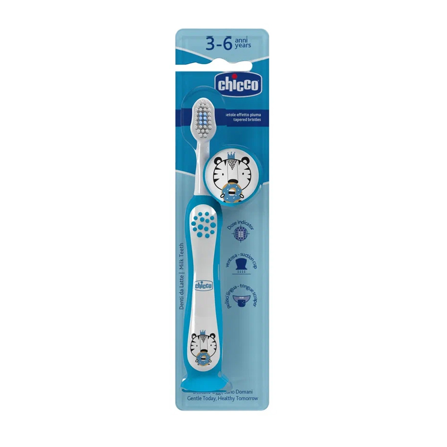 Chicco зубная щетка Tiger 3-6 лет, синяя