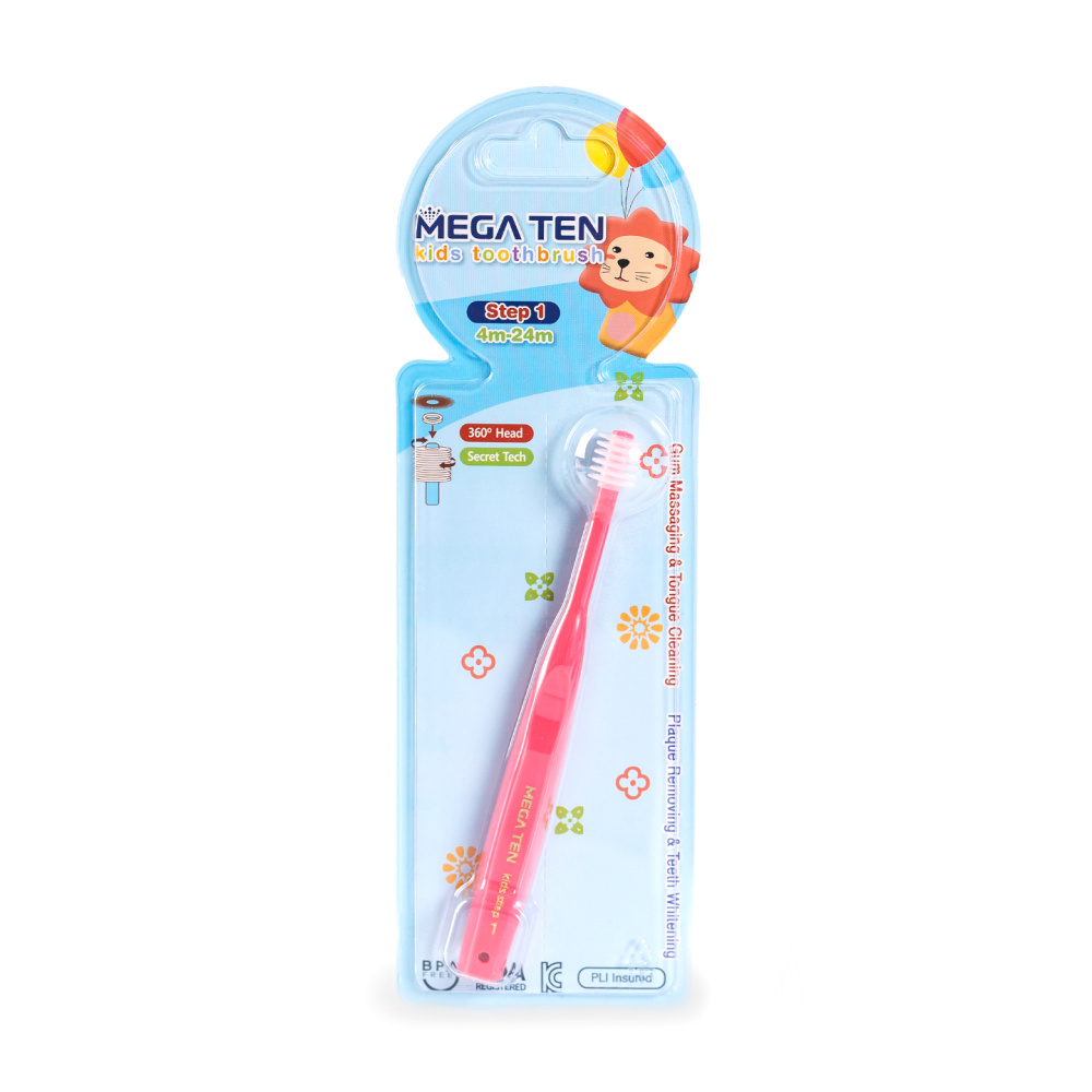 MEGA TEN зубная щетка детская Step 1, коралл 0-2 года - фото  7