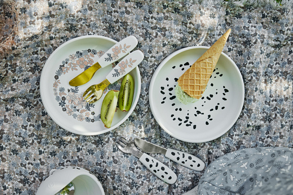 Elodie посуда силиконовая набор - тарелка, вилка, нож - Dalmatian Dots - фото  2