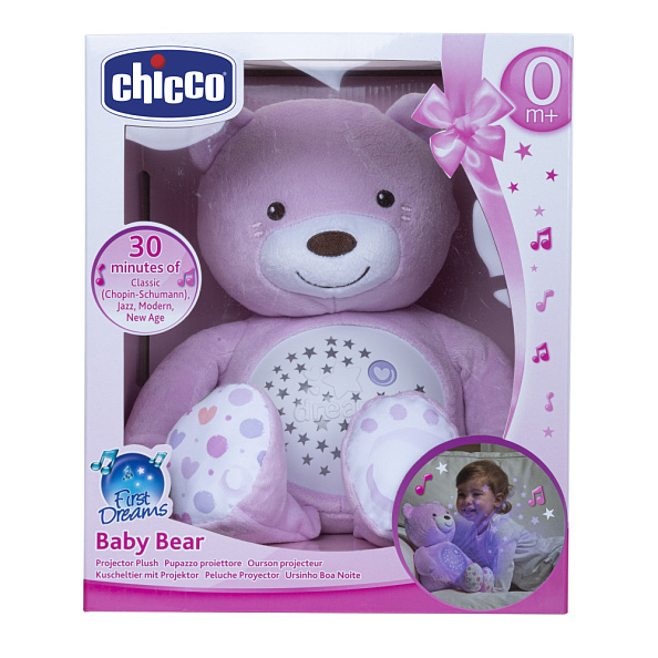 Chicco игрушка-проектор мягкая музыкальная Мишка, розовый - фото  10