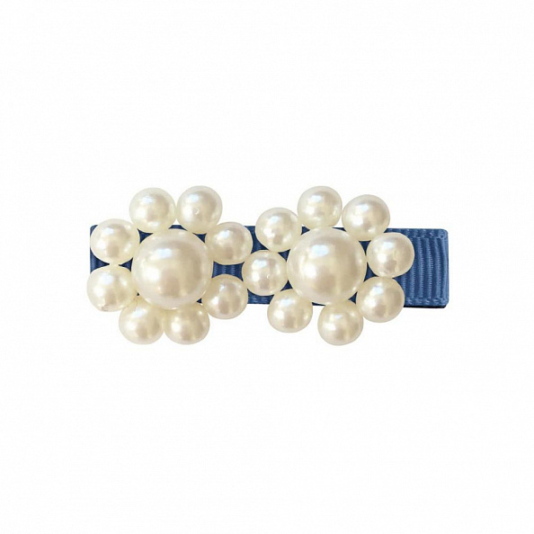 Milledeux Заколка-зажим &quot;Pearl Flower&quot; двойная, коллекция &quot;Pearl Grasgrain&quot;, дымчатый синий