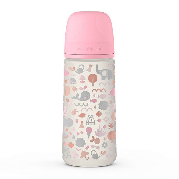 Suavinex бутылка MEMORIES 360 мл с мягкой физиологической силиконовой соской, цвет розовый