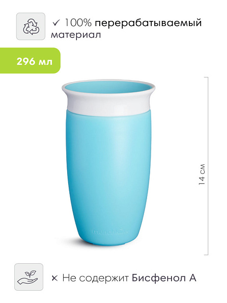 Munchkin поильник непроливайка MIRACLE® 360° с крышкой 296 мл. с 12 мес., голубой - фото  5