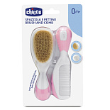 Chicco расческа и щетка с натуральной щетиной, розовый