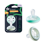 Tommee Tippee соска-пустышка силиконовая ночная Night Time Breast-like, 0-6 мес., 2 шт. 