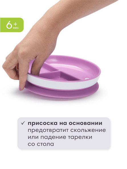 Munchkin тарелка детская на присоске секционная Stay Put™с 6 мес., сиреневый - фото  4