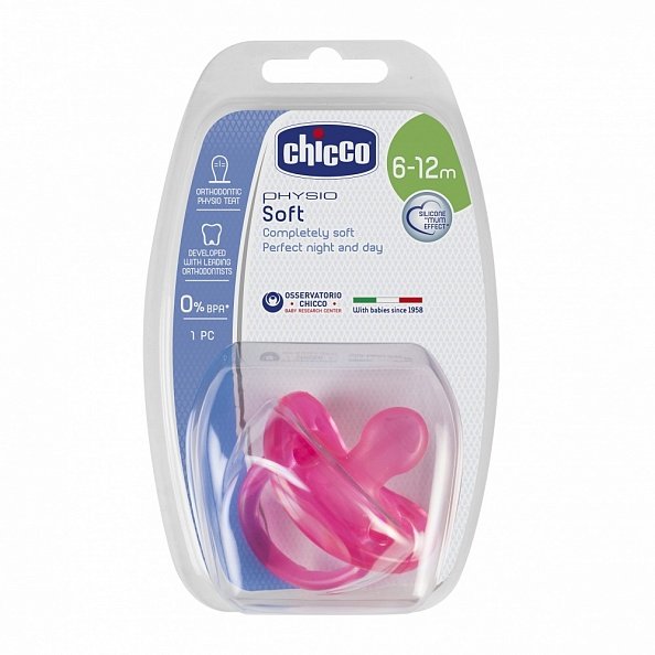 Chicco Physio Soft пустышка с 6-12 мес., силикон, розовая