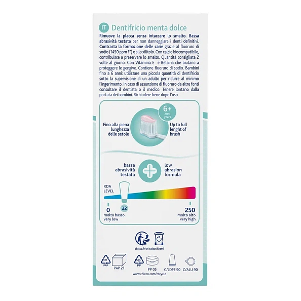 Chicco зубная паста детская с фтором мятная 50 мл 6 лет+ - фото  3