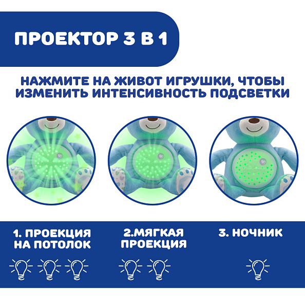 Chicco игрушка-проектор мягкая музыкальная Мишка, голубой - фото  9