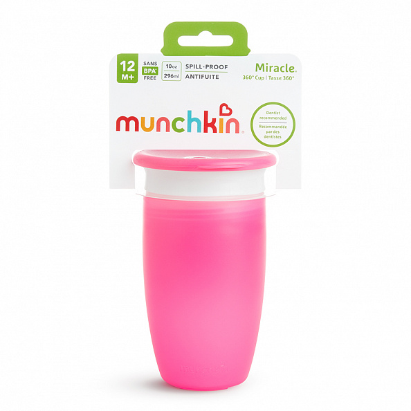 Munchkin поильник непроливайка MIRACLE® 360° с крышкой 296 мл. с 12 мес., розовый