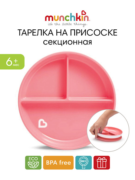 Munchkin тарелка детская на присоске секционная Stay Put™с 6 мес., розовая - фото  3