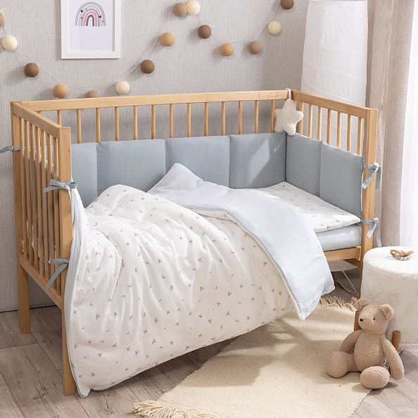 Perina комплект постельного белья Muslin Птички/Голубая пастель 3 предмета - фото  1