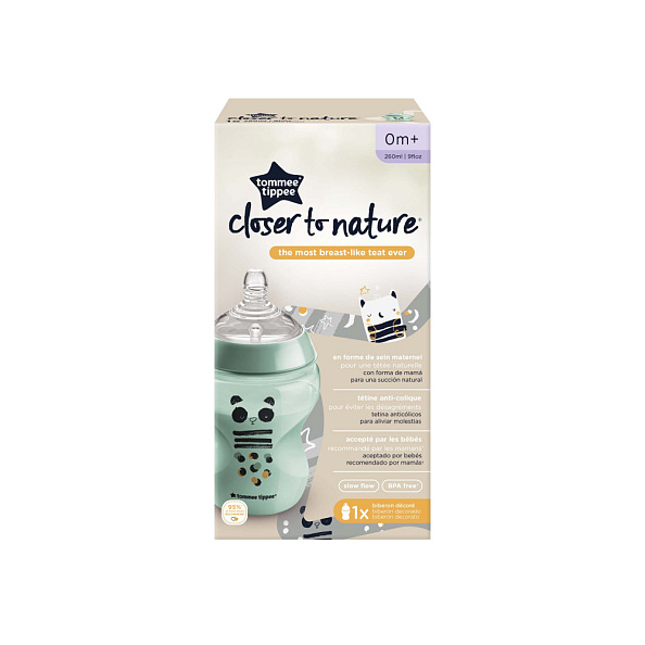 Tommee Tippee бутылочка для кормления Closer to nature, 260 мл., 0+, моно - фото  3