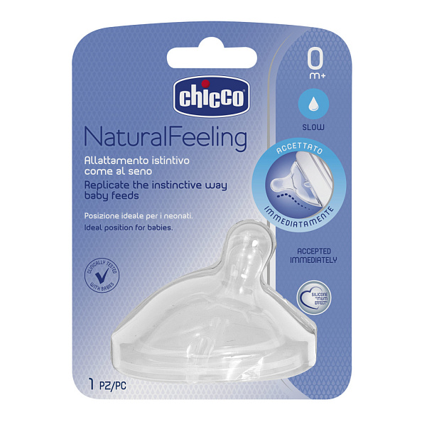 Chicco соска для бутылочки 0+ нормальный поток силиконовая Natural Feeling - фото  1