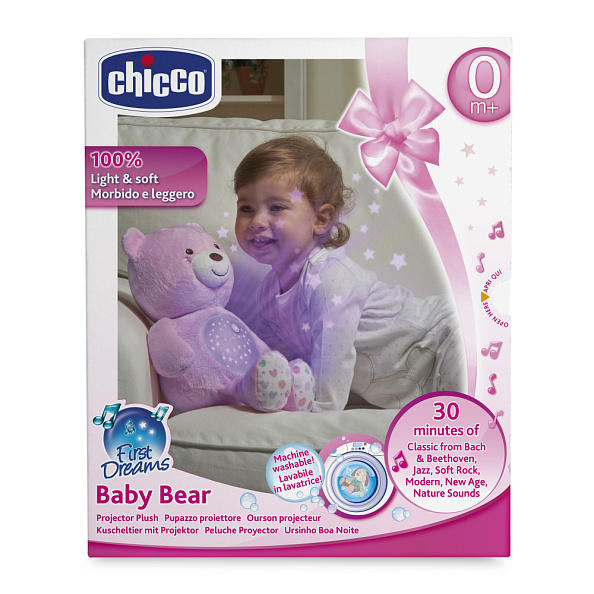 Chicco игрушка-проектор мягкая музыкальная Мишка, розовый - фото  7