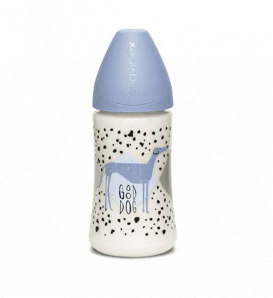 Suavinex бутылка &quot;DOG&quot; с круглой силиконовой соской 270 мл с рождения цвет синий