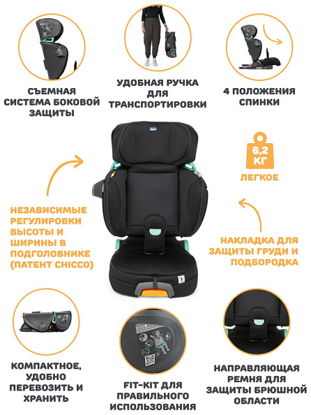 Chicco Автокресло Fold&Go с Isofix (100-150см; 3-12 лет) гр. 2/3 Black - фото  2