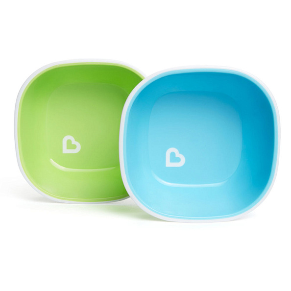 Munchkin тарелки миски детская  Splash™ набор 2шт. с 6 мес., голубая зеленая - фото  1