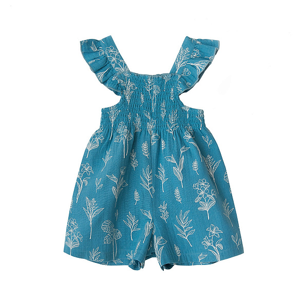 Babybu комбинезон на бретельках со сборкой на резинке FERN 100% органический хлопок цвет синий - фото  1