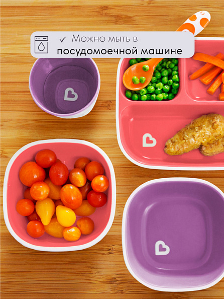 Munchkin тарелки миски детская  Splash™ набор 2шт. с 6 мес., розовая фиолетовая - фото  7
