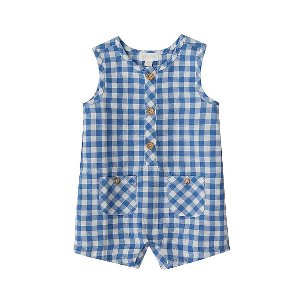 Babybu комбинезон без рукавов ATLANTIC GINGHAM 70% органический хлопок 30% лен цвет синий - фото  1