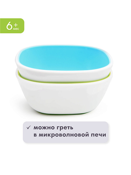 Munchkin тарелки миски детская  Splash™ набор 2шт. с 6 мес., голубая зеленая - фото  5
