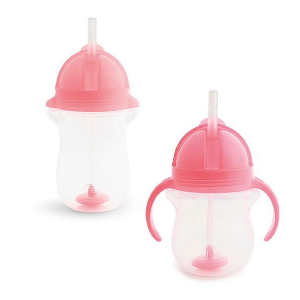 Munchkin поильник Click Lock Any Angle™ с трубочкой 207 мл./280 мл. с  6 мес 2шт, розовый - фото  1