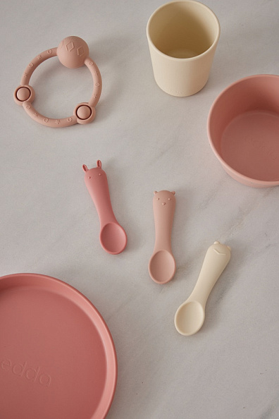 Edda ложка детская набор 3 штуки силикон Пудра - фото  3