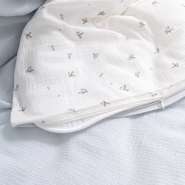 Perina комплект постельного белья Muslin Птички/Голубая пастель 3 предмета - фото  4