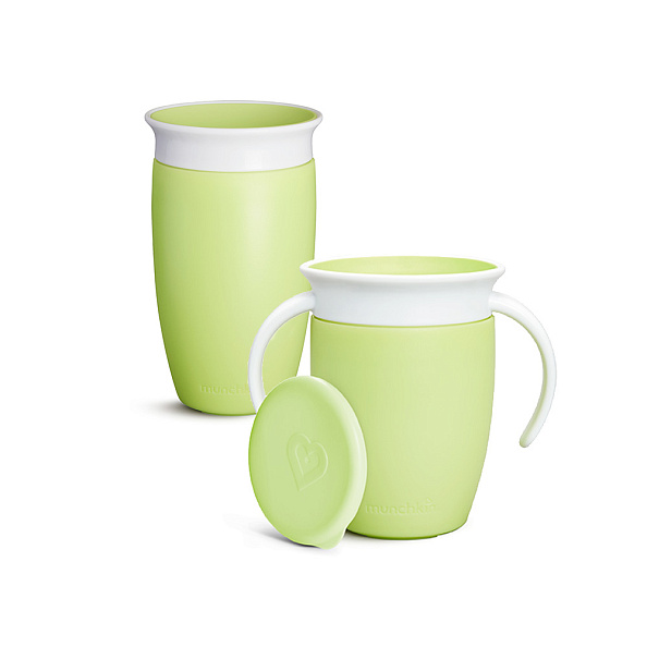 Munchkin поильник непроливайка MIRACLE® 360° 207 мл.с крышкой/ 296 мл. с 6 мес.2 шт, зеленый - фото  1