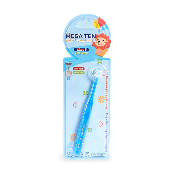 MEGA TEN детская зубная щетка Step 1 цвет голубой 0-2 года
